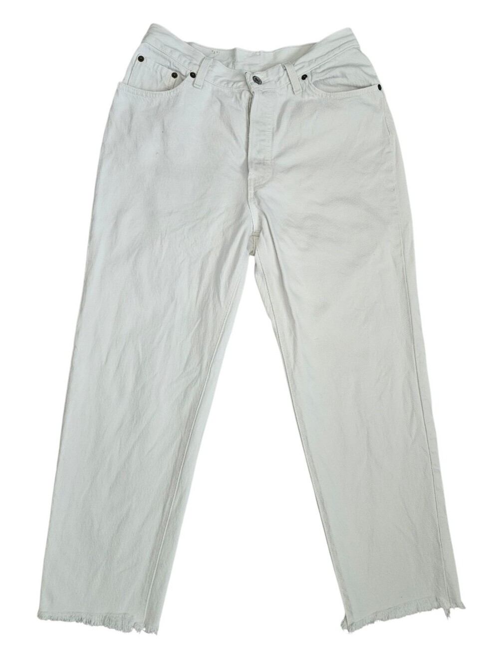Vintage 80's Womens White Levis 501 Frayed Hem Jeans Made In USA Sz 26x26‎